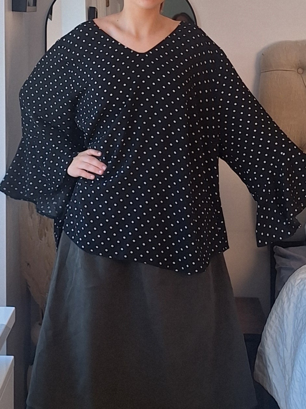 Kiyonna Black Blouse with White Polka Dots